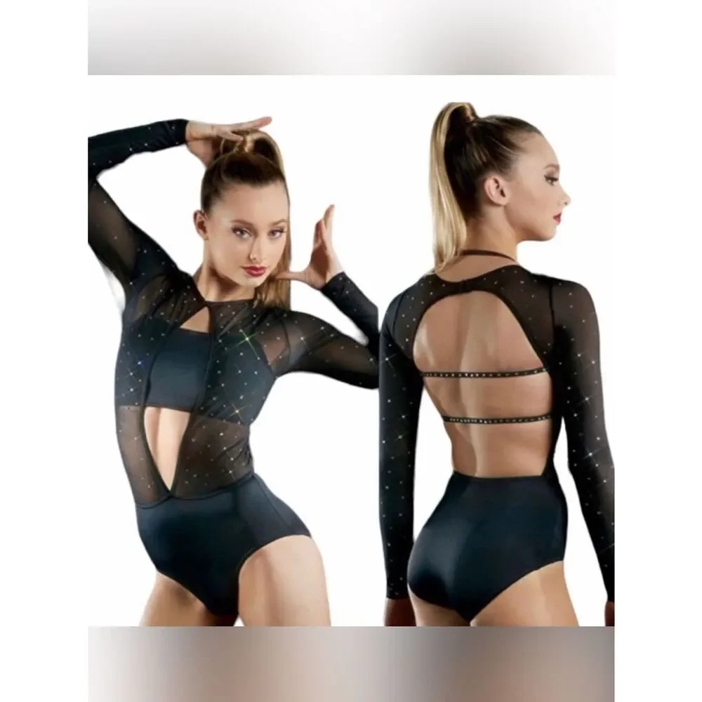 WEISSMAN solo Ivy Sky Swarovski crystal Dance Costume black leotard MT10436 SA